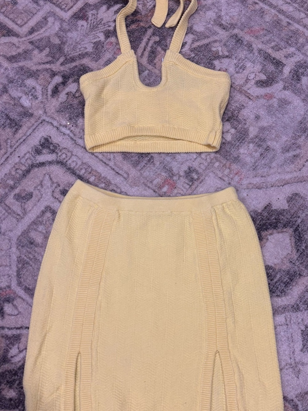 Camila Coelho Pale Yellow Knit Bandeau & Skirt Set